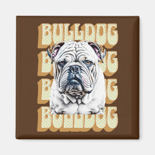 Imán Bulldog inglés con fuente retro