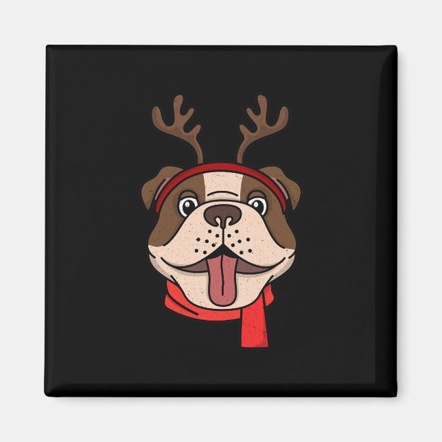 Imán Bulldog Inglés Cuerno de Reno Navidad Navidad  (Frente)