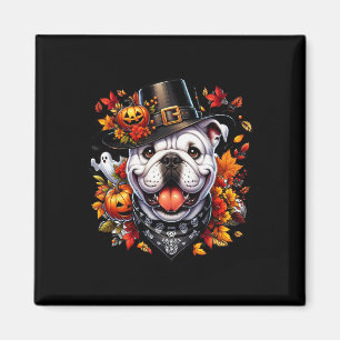 Imán Bulldog inglés de Halloween Cae deja calabazas Gho