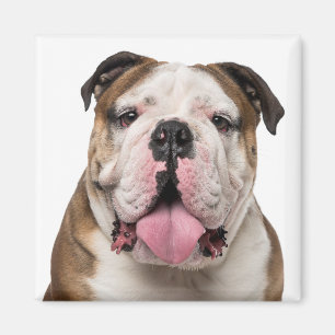 Imán Bulldog inglés gracioso sacando a la paloma
