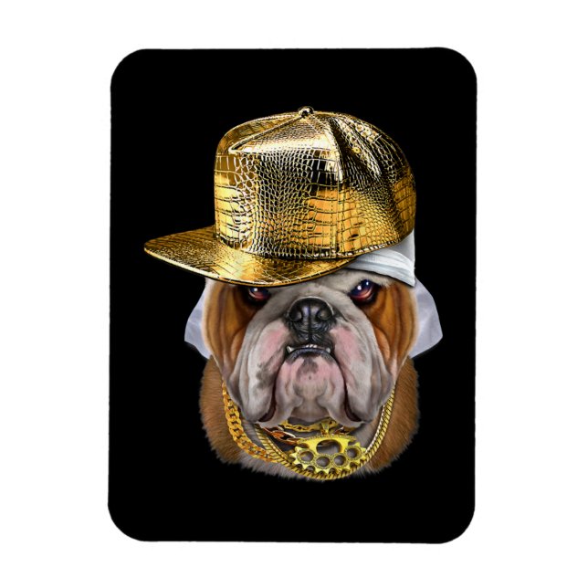 Imán Bulldog inglés gruñón con rapero de hip hop (Vertical)