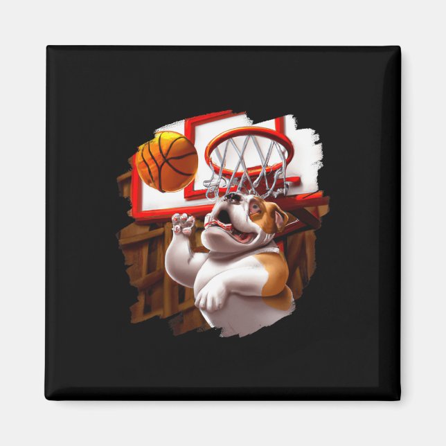 Imán Bulldog inglés jugando baloncesto divertido cances (Frente)