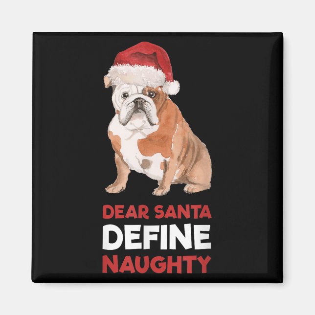 Imán Bulldog inglés Navidades Camisa Querido Santa Defi (Frente)