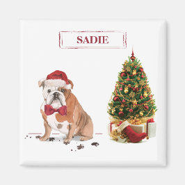 Imán Bulldog inglés Navidades graciosos perro con árbol