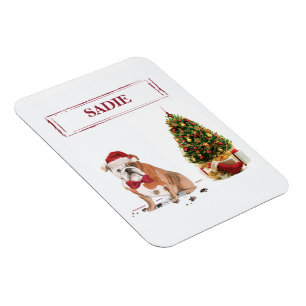 Imán Bulldog inglés Navidades graciosos perro con árbol