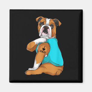 Imán Bulldog inglés que amo a papá vestido de tatuaje, 