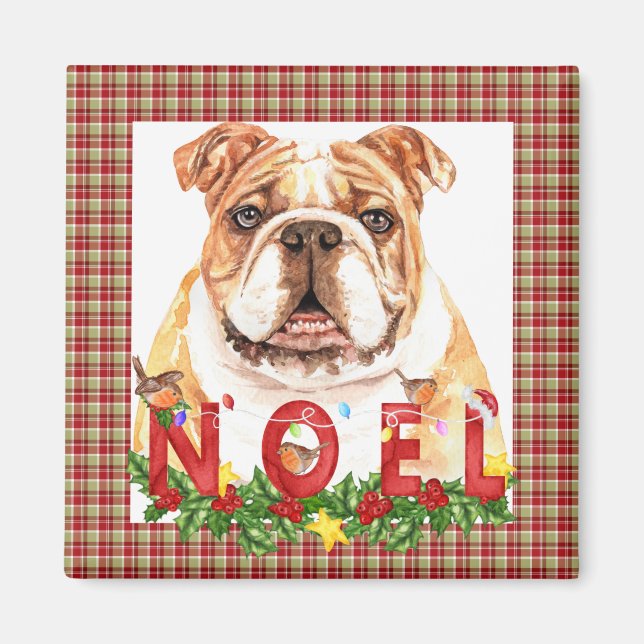 Imán Bulldog Noel Navidad Acuarela  (Frente)