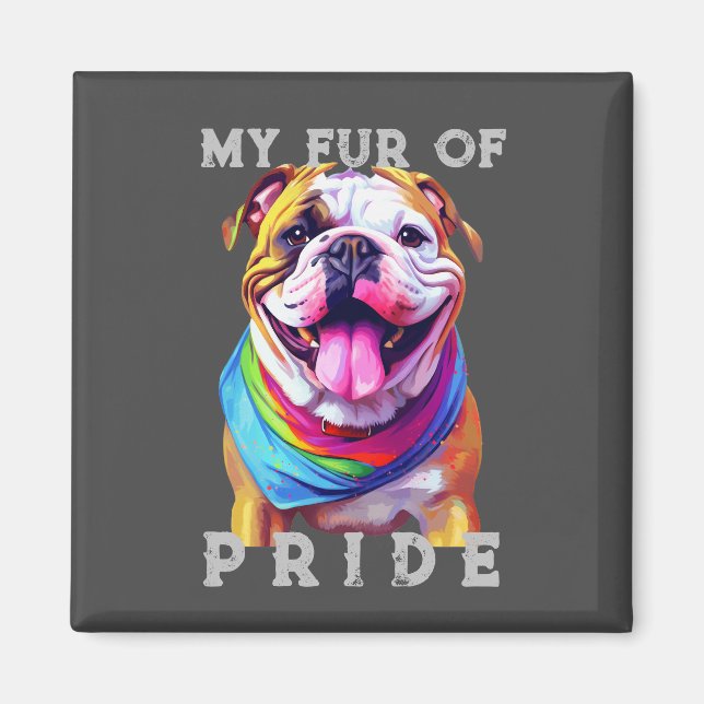 Imán Bulldog Perro Arcoiris Gracioso Mi Orgullo De Piel (Frente)