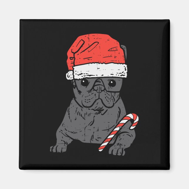 Imán Bulldog Santa Frenchie Navidades de perros Noche M (Frente)