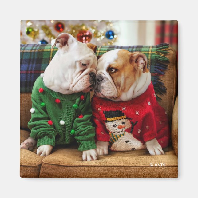 Imán Bulldoges de navidades en sudaderas (Frente)
