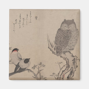 Imán Bullfinch y búho de cuernos - Kitagawa Utamaro