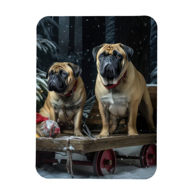 Imán Bullmastiff Decoración de Navidades Snowy Sleigh (Vertical)