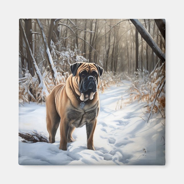 Imán Bullmastiff Deja que nieve Navidad (Frente)