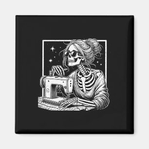 Imán Bun Hair Skeleton Sewer Quilter Halloween Sew Muje