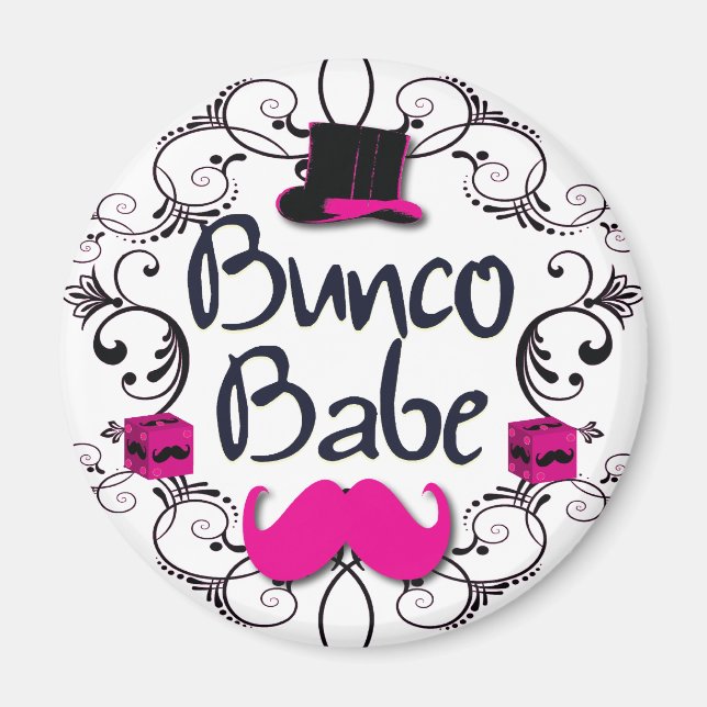 Imán Bunco Babe con sombrero rosa superior y bigote ros (Frente)