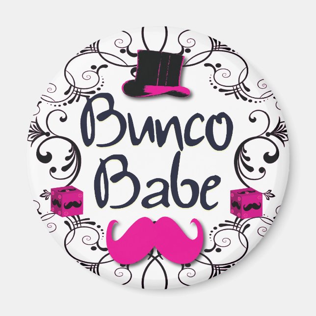 Imán Bunco Babe con sombrero rosa superior y bigote ros (Frente)