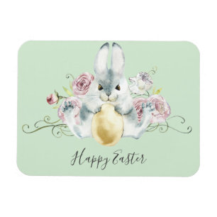Imán Bunny acuarela y flores Pascua