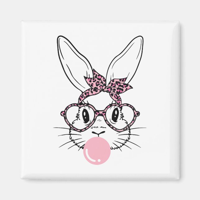 Imán Bunny Face Leopard Gles Bubblegum Chica del Día de (Frente)