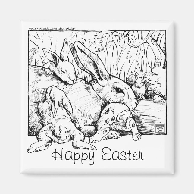Imán Bunny Family Happy Easter Magnet (Frente)