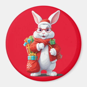 Imán Bunny In Santa Costume Adorable Funny Navidades