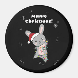Imán Bunny Merry Christmas Winter Animals Rabbits