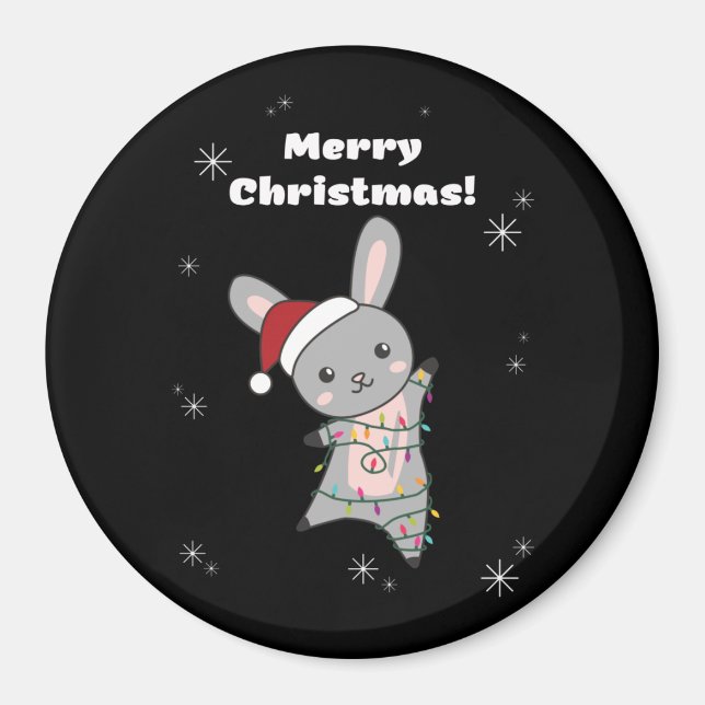 Imán Bunny Merry Christmas Winter Animals Rabbits (Frente)