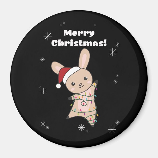 Imán Bunny Merry Christmas Winter Animals Rabbits Magne (Frente)