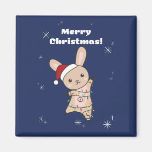 Imán Bunny Merry Christmas Winter Animals Rabbits Magne