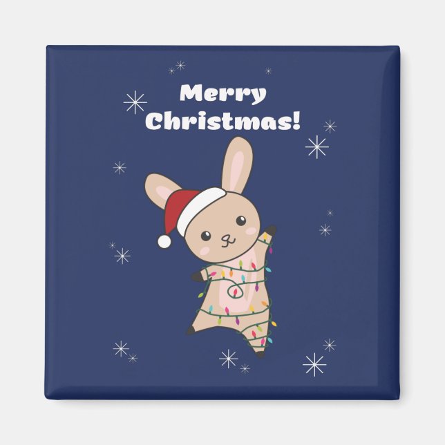 Imán Bunny Merry Christmas Winter Animals Rabbits Magne (Frente)