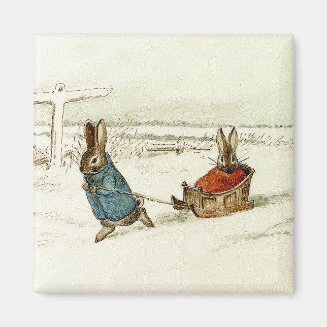 Imán "Bunny Sleigh Ride" por Beatrix Potter (Frente)
