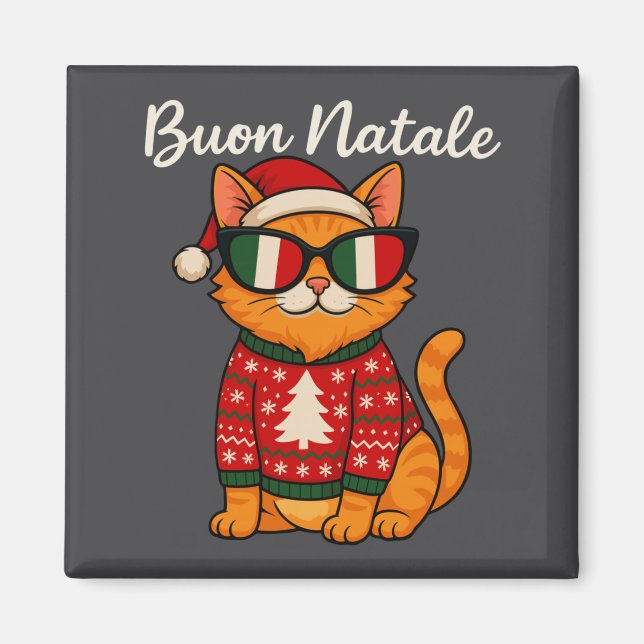 Imán Buon Natale Italian Cat Christmas, Italy Pride Hol (Frente)
