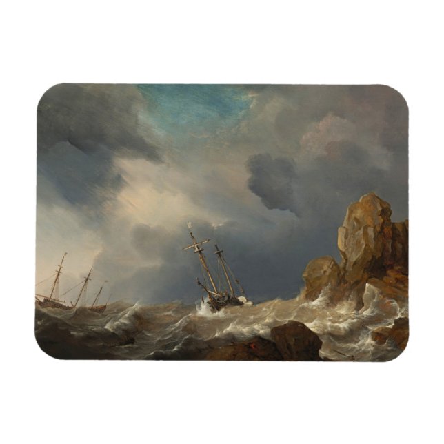 Imán Buques en un Gale por Willem van de Velde el Joven (Horizontal)