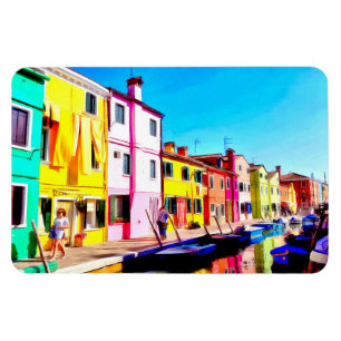 Imán Burano, pintura acuarela de Venecia