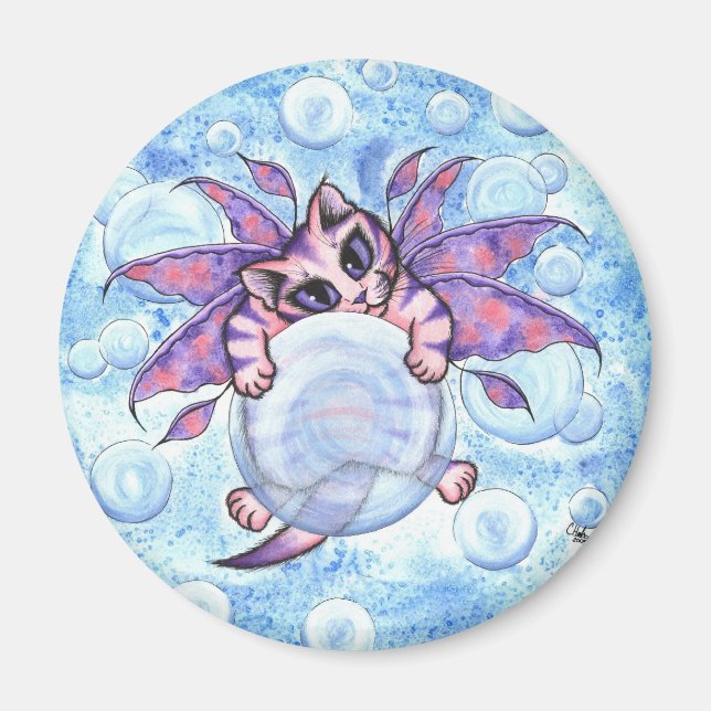 Imán Burbble Fairy Kitten Cat Fantasy Art Magnet (Frente)