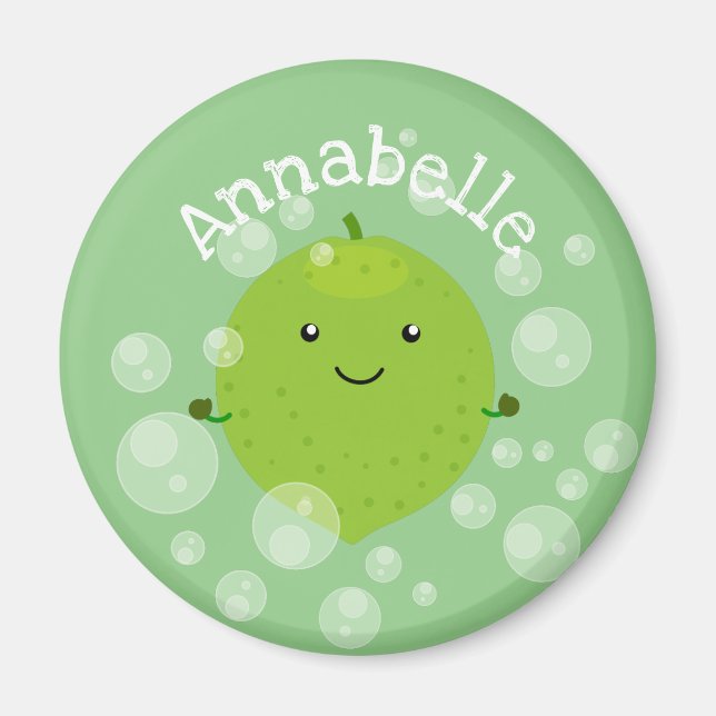 Imán Burbujas de cal verde suave ilustracion personaliz (Frente)