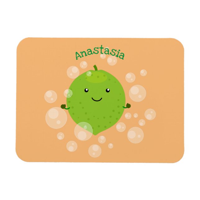 Imán Burbujas de cal verde suave ilustracion personaliz (Horizontal)