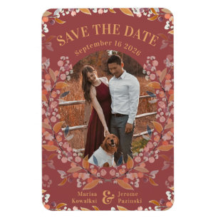 Imán Burgundy Berry Gold Framed Foto Save the Date