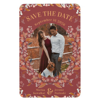 Imán Burgundy Berry Gold Framed Foto Save the Date