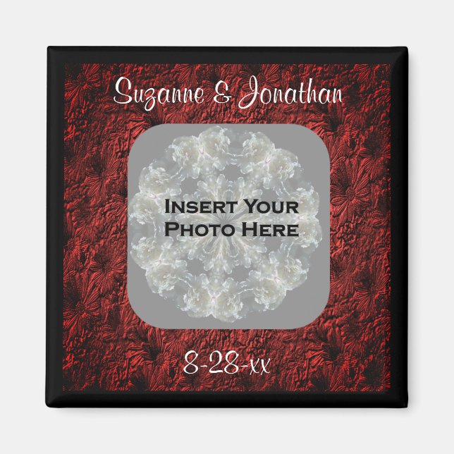 Imán Burgundy Daisies Wedding Photo Personalized (Frente)