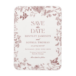 Imán Burgundy Fall Toile De Jouy Floral Save the Date