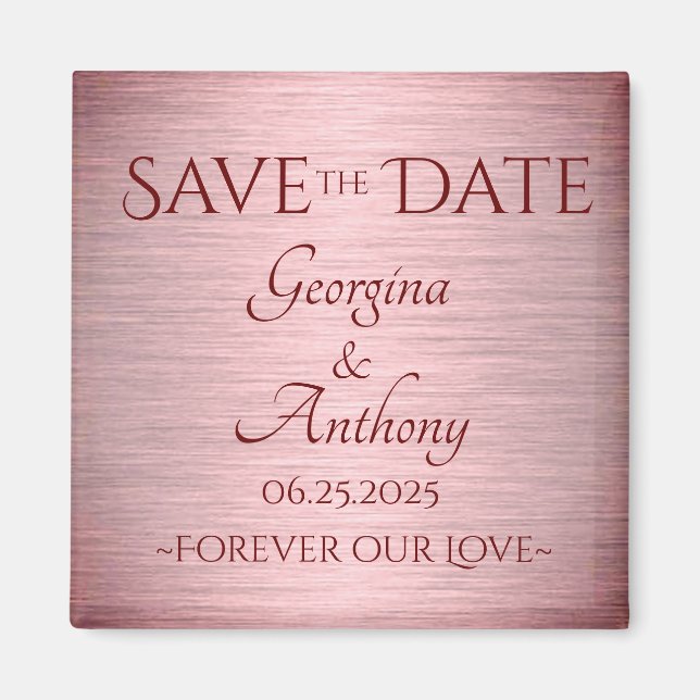 Imán Burgundy Rose Gold Save the Date Custom Wedding (Frente)