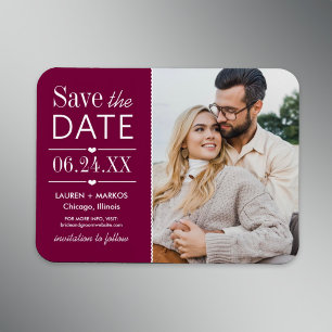 Imán Burgundy Save the Date con panel dividido y foto