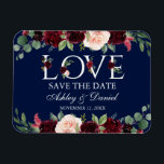 Imán Burgundy Watercolor Floral Love Blue Save The Date<br><div class="desc">Acuarela Burgundy Floral Love Save the Date Blue Magnet</div>