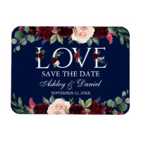 Burgundy Watercolor Floral Love Blue Save The Date