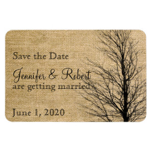 Imán Burlap y Birch Posh Wedding Salven la fecha