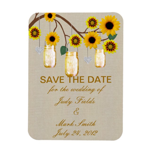 Imán Burlap Yellow Mason Jars Save The Date Magnet (Vertical)