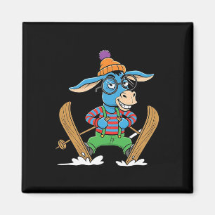 Imán Burro Divertido de Esquí Cartoon de Invierno Alpin