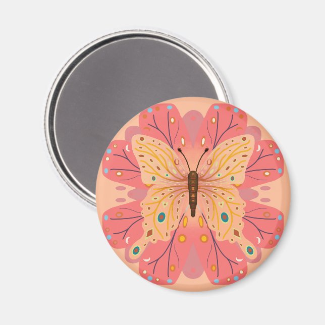 Imán Butterfly Birthday Peach and Pink (Anverso/Reverso)