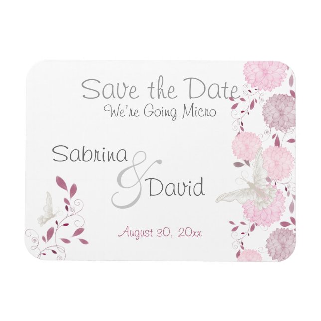 Imán Butterfly Pink Chrysanthemums Save the Date (Horizontal)
