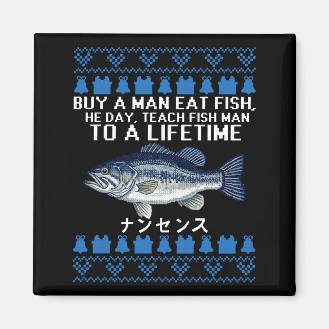 Imán Buy A Man Eat Fish Funny Ugly Christmas Sweaters L (Frente)